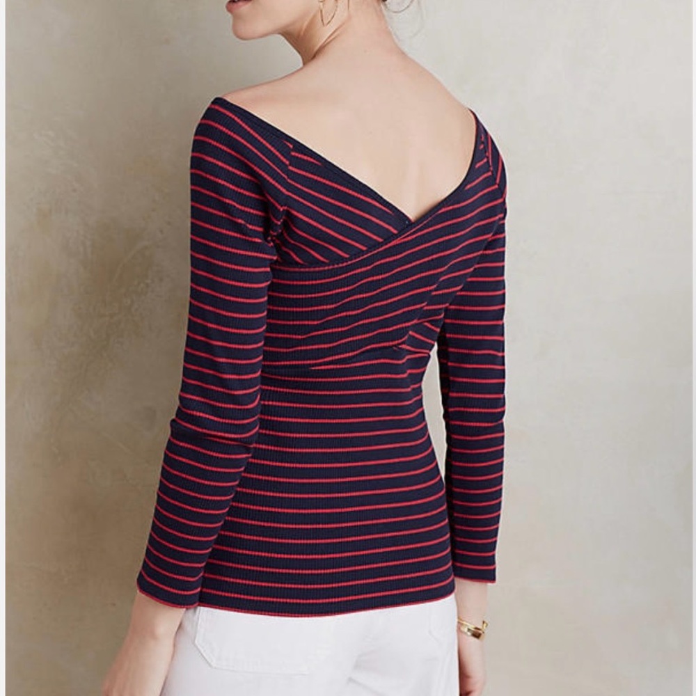 Anthropologie Deletta Navy & Red Striped Long Sleeve Top